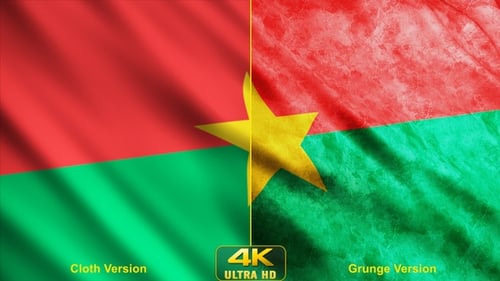 Burkina Faso Waving Flag Animation with Clean and Grunge Styles