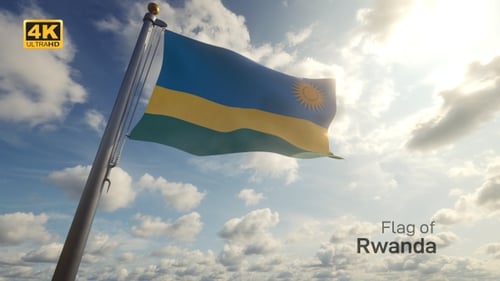 Realistic 3D Rwanda Flag Waving Against Blue Sky