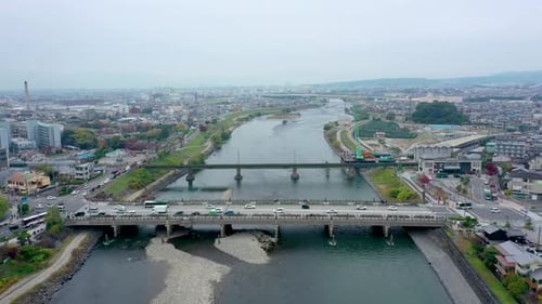 Aerial view 4k by drone of river in Uji City