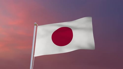 Animated Japanese Flag Waving in a Colorful Sky