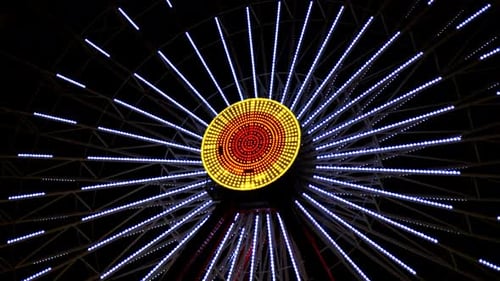 Ferris Wheel In Amusement Park At Night