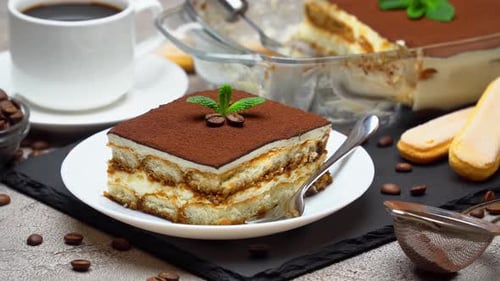 Fresh Tiramisu Dessert and Coffee