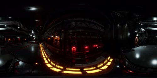 VR360 Futuristic Dark Data Center with Metal and Lights