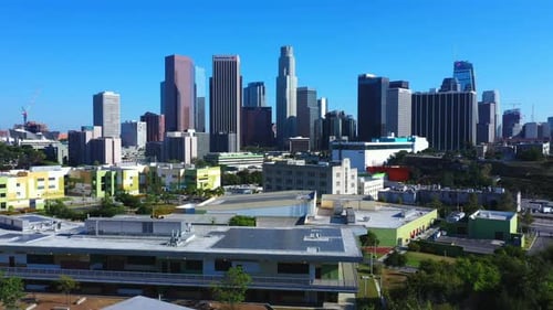 Aerial Wide Shot of the Downtown LA Skyline