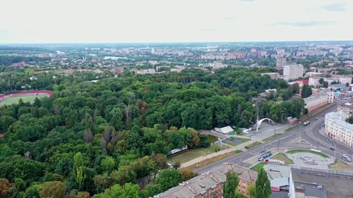 Beautiful city park. Scenic view of the park in the center of the big city