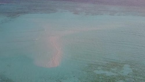 Drone sky of sea view beach voyage by blue lagoon with sand background