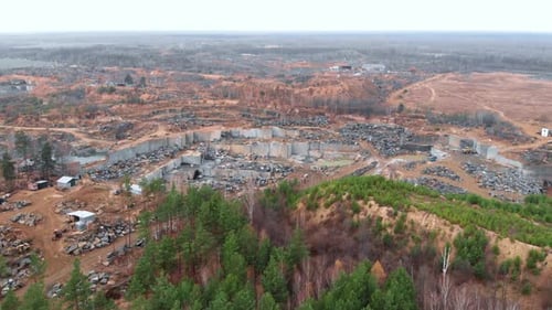 Aerial View of Rural Rock Quarry Excavation Site