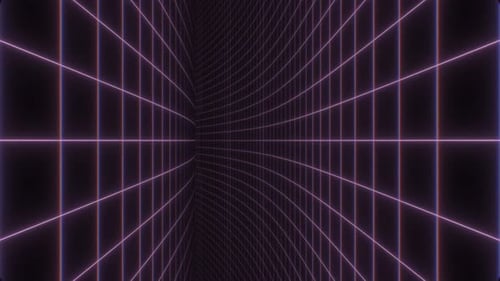 Voe entre planos ondulados Synthwave Neon Grid, curvando o caminho do corredor - 4K