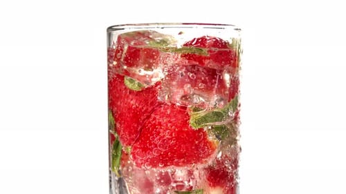 Refreshing Strawberry and Mint Drink with Ice