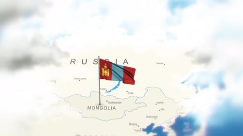 Animated Waving Flag of Mongolia on World Map