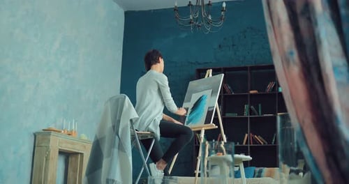 Woman Painting in Art Studio, Creative Hobby