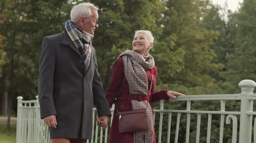 Senior Couple Enjoying a Stroll in Autumn Park