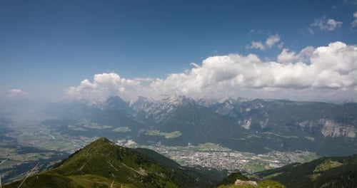 4k time lapse of clouds, panoramic mountain view in the alps