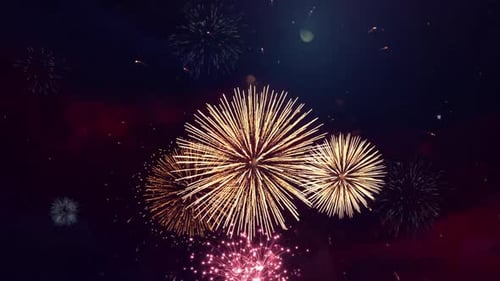 Colorful Fireworks Exploding in Dark Night Sky Loop Background