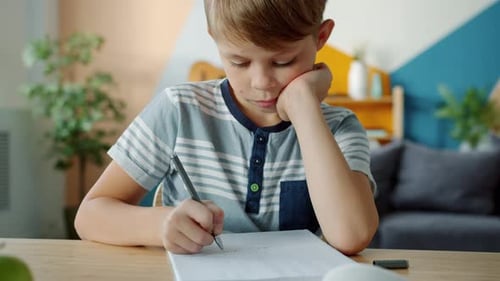Young Boy Doing Homework at Home