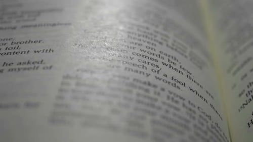 Close-up of Text in Open Bible Book