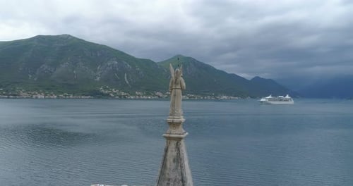 Spire of the Church of Saint Eustace in Dobrota, Aerial View