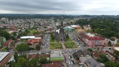 An old church in a aerial shoot, located at Canela city, south of Brazil. Serra Gaucha.