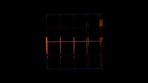 Geometric Cube Wireframe with Glowing Neon Lights Animation
