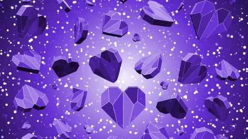 Purple Geometric Hearts Rotating Sparkling Background Animation