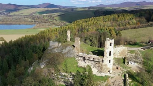Aerial view of castle in Plavec village in Slovakia