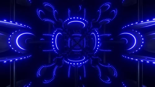 4k Blue Cylindiral Neon Tunnels