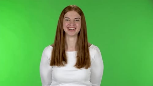 Smiling Woman on Green Screen Background