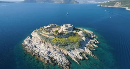 Aerial View of Mamula Island Fort, Boka Kotorska Bay of Adriatic Sea