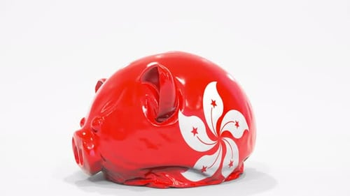 Deflating Piggy Bank with Printed Flag of Hong Kong