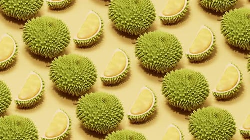 Animation en boucle du durian aux fruits