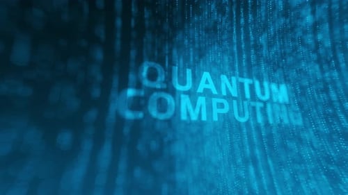 Futuristic Quantum Computing Title Reveal with Digital Stream Background