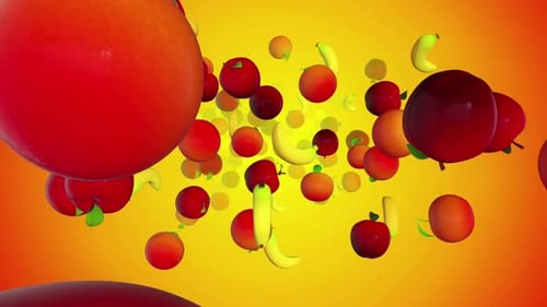 Vibrant 3D Fruits Floating and Tumbling Motion Background