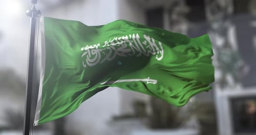 Saudi Arabia National Flag Waving in Wind Loop