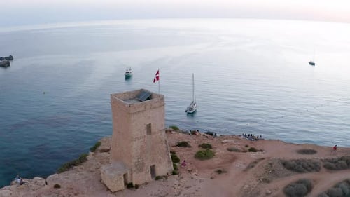 Coastal Tower and Blue Ocean Aerial View