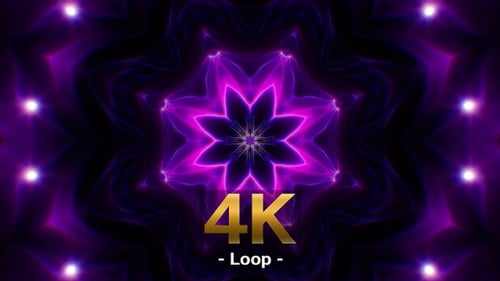Abstract Purple Neon Glowing Kaleidoscope Pattern
