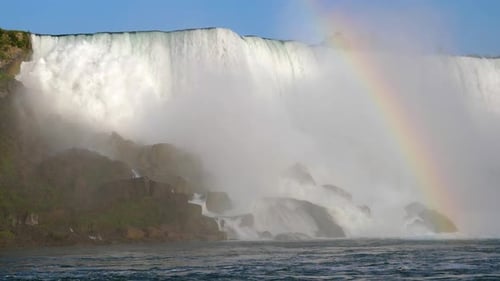 Niagara Falls. Water Hitting Rocks. Rainbow