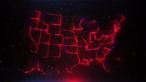 Futuristic USA Map Digital Outline Glow Animation