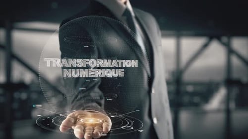 Transformation Numerique in French Language with Hologram Businessman Concept