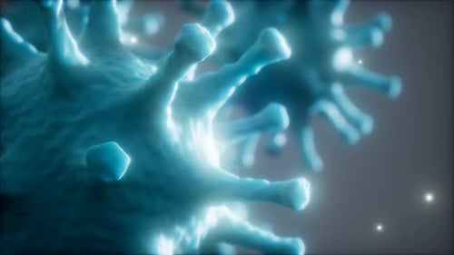 Futuristic Glowing Virus Cell Rotating in Medical Science Background