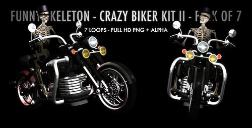 Squelette drôle - Crazy Biker II - Pack de 7