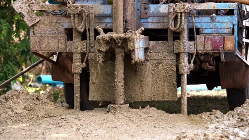 ground drilling water machine on the old truck drilling in the ground for water