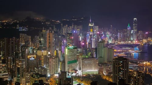 Timelapse Distritos Iluminados do Centro-Oeste de Hong Kong