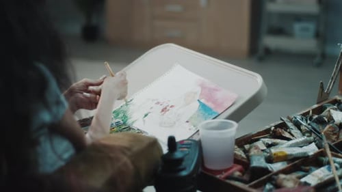 Woman in Wheelchair Painting Watercolor Art