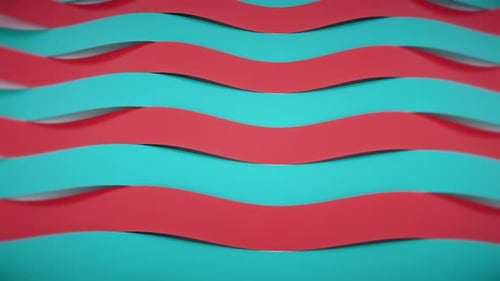 Abstract Wavy Red and Teal Ribbons Background Loop