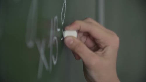 Writing Formulas on a Chalkboard with Chalk