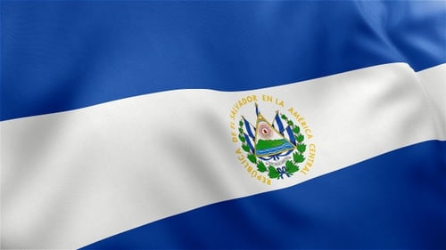 Waving Flag of El Salvador with National Coat of Arms