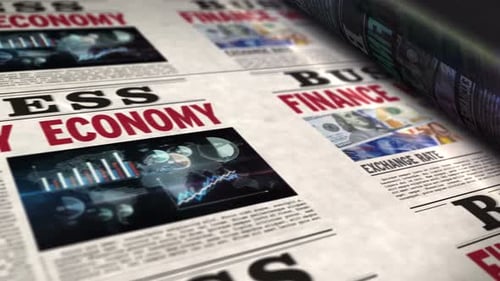 Newspaper Printing Press With Business And Financial News Animation