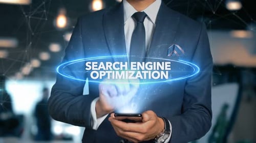 Futuristic Search Engine Optimization Hologram Text Reveal
