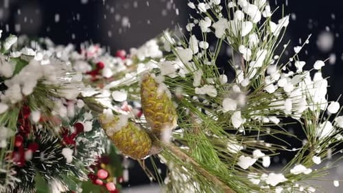 Festive Christmas Pine Branch with Snow