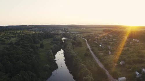 Aerial View on River and Forest